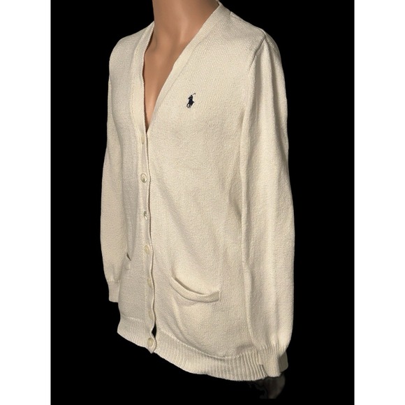 Ralph Lauren Sport Sweater Women's Size S Ivory Boyfriend Fit Long Sleeve Pocket - Picture 5 of 7